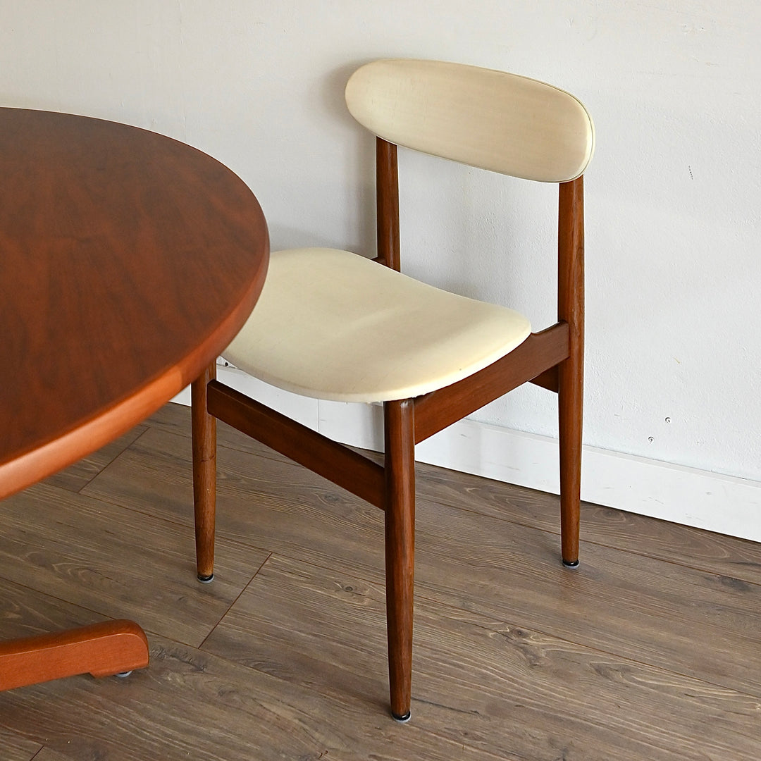 6x Mid Century Teak White Vinyl Dining Chairs by Elite