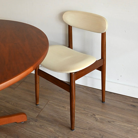 6x Mid Century Teak White Vinyl Dining Chairs by Elite