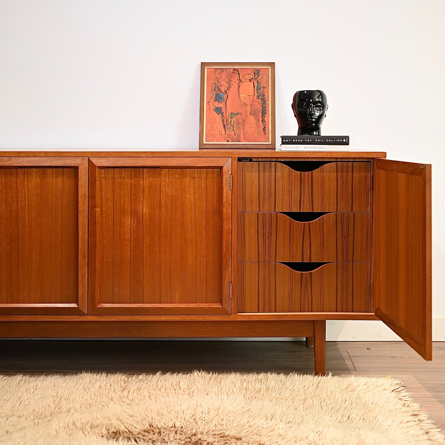 Mid Century Teak Sideboard Record Cabinet by Wrightbilt retro bay