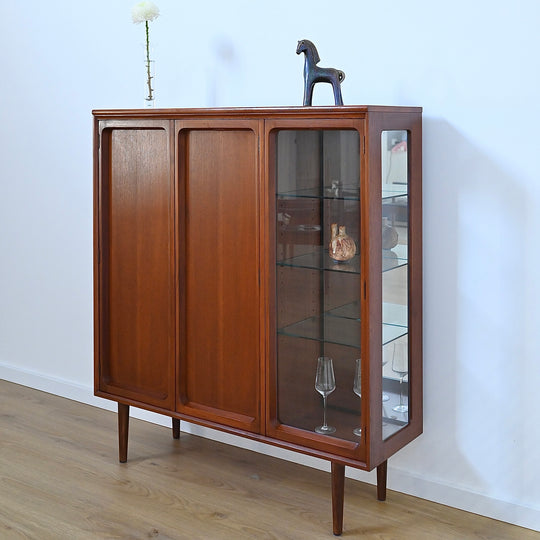 Mid Century Walnut Sideboard Credenza Display Bar Cabinet by Chiswell