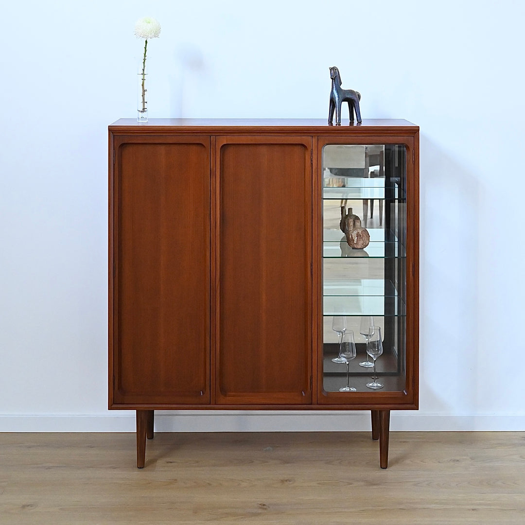 Mid Century Walnut Sideboard Credenza Display Bar Cabinet by Chiswell