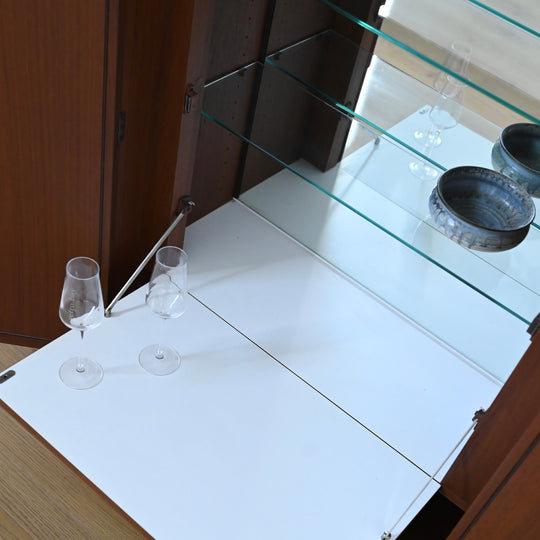 Mid Century Walnut Sideboard Credenza Display Bar Cabinet by Chiswell