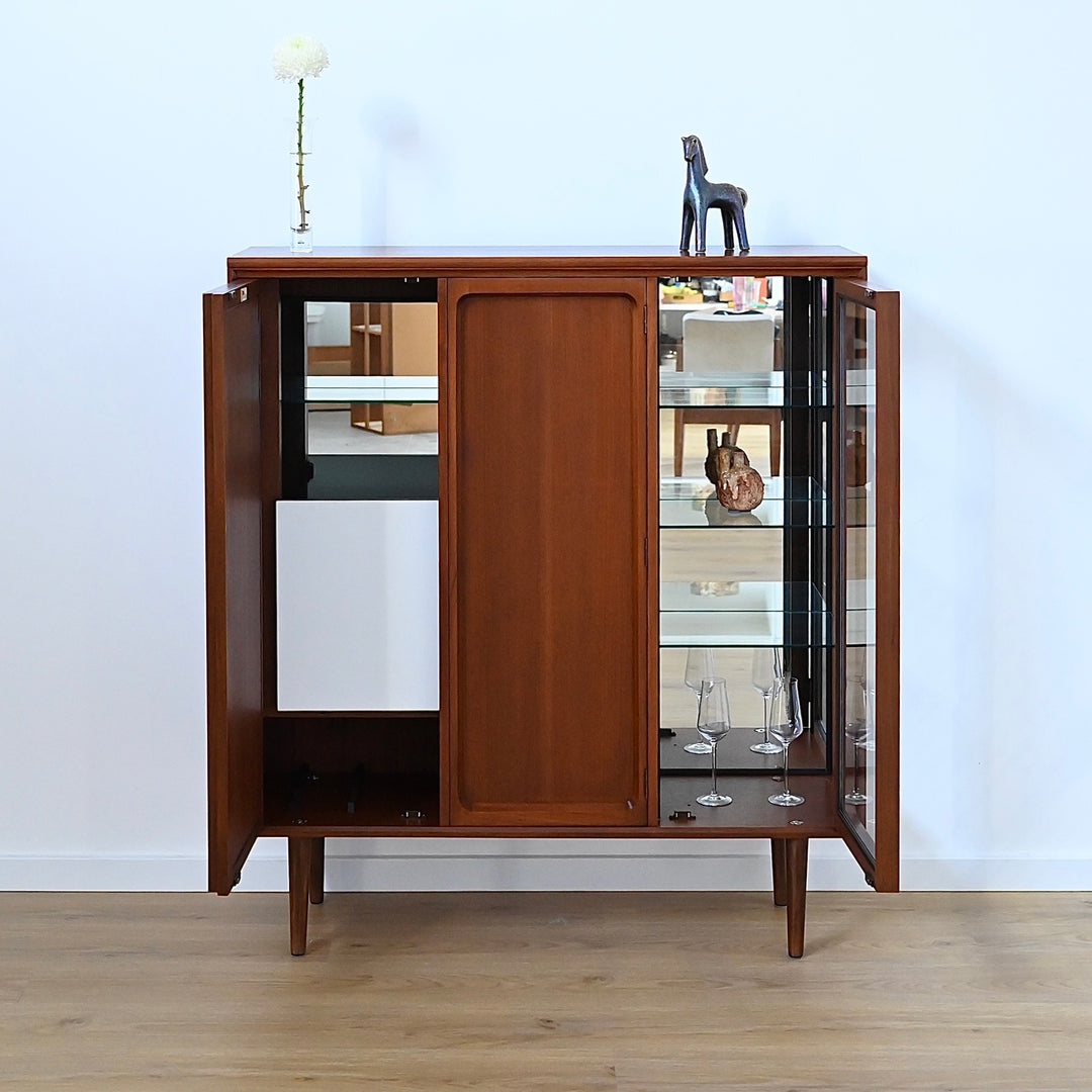 Mid Century Walnut Sideboard Credenza Display Bar Cabinet by Chiswell