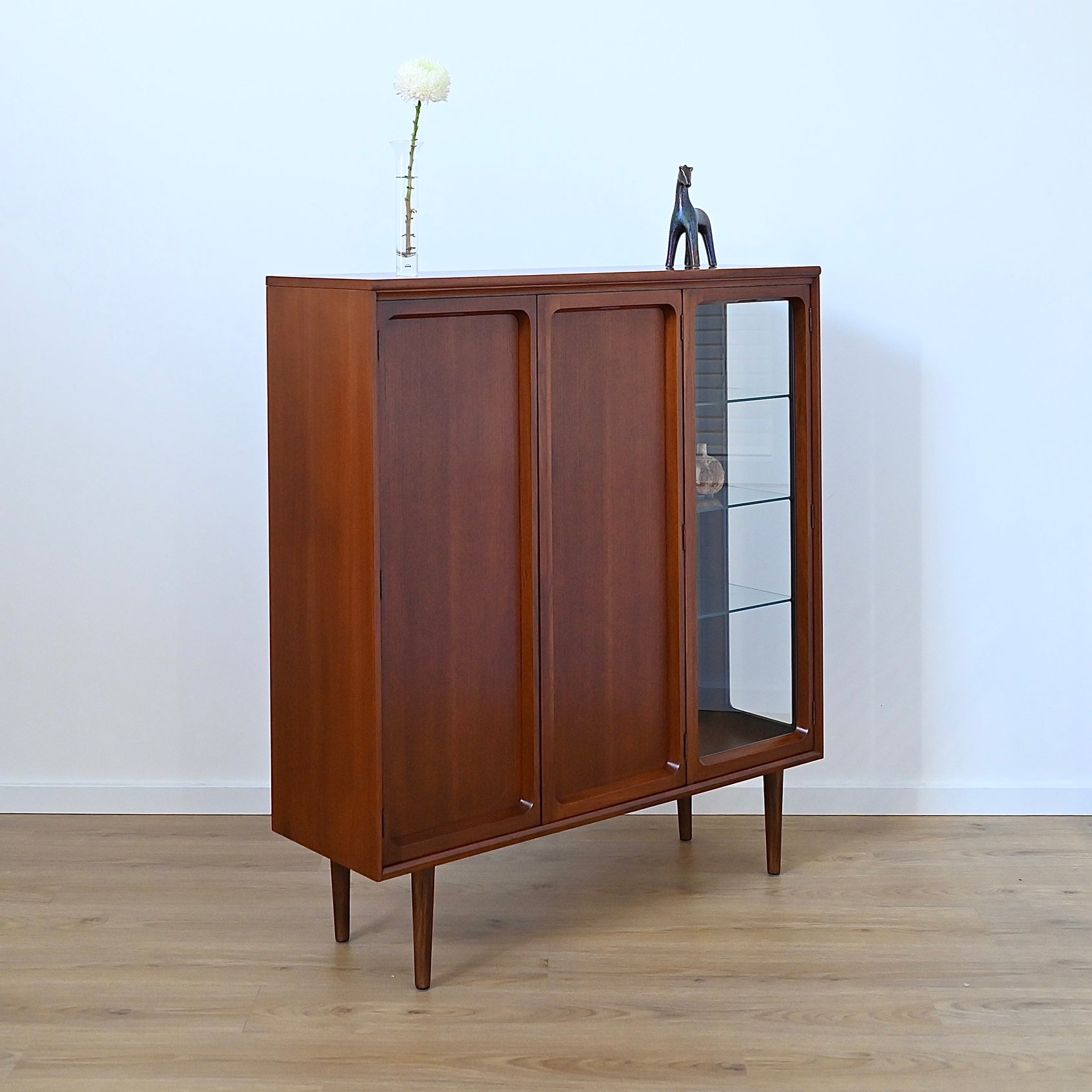 Mid Century Walnut Sideboard Credenza Display Bar Cabinet by Chiswell
