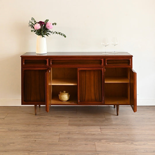 Mid Century Walnut Sideboard Buffet LP Cabinet by Chiswell