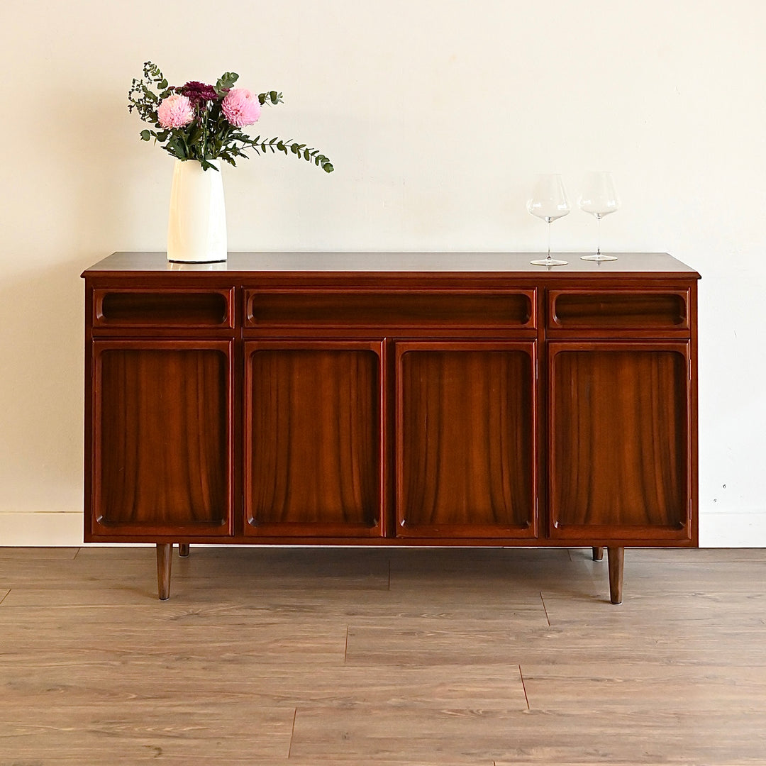 Mid Century Walnut Sideboard Buffet LP Cabinet by Chiswell