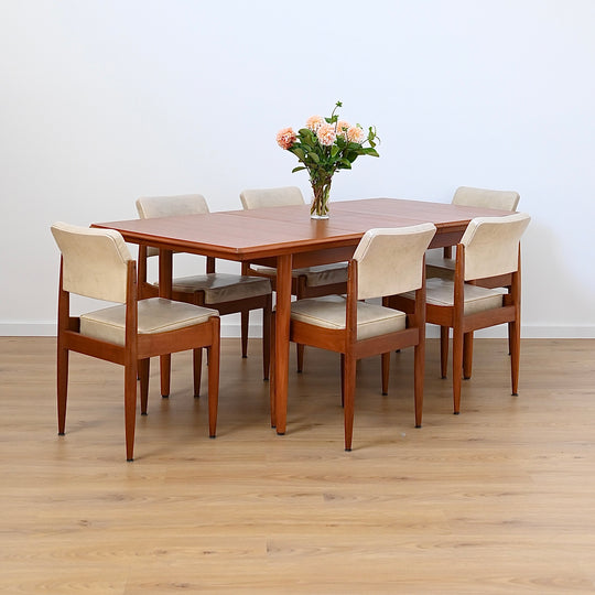 6x Mid Century Cream Vinyl Dining Chairs by Chiswell