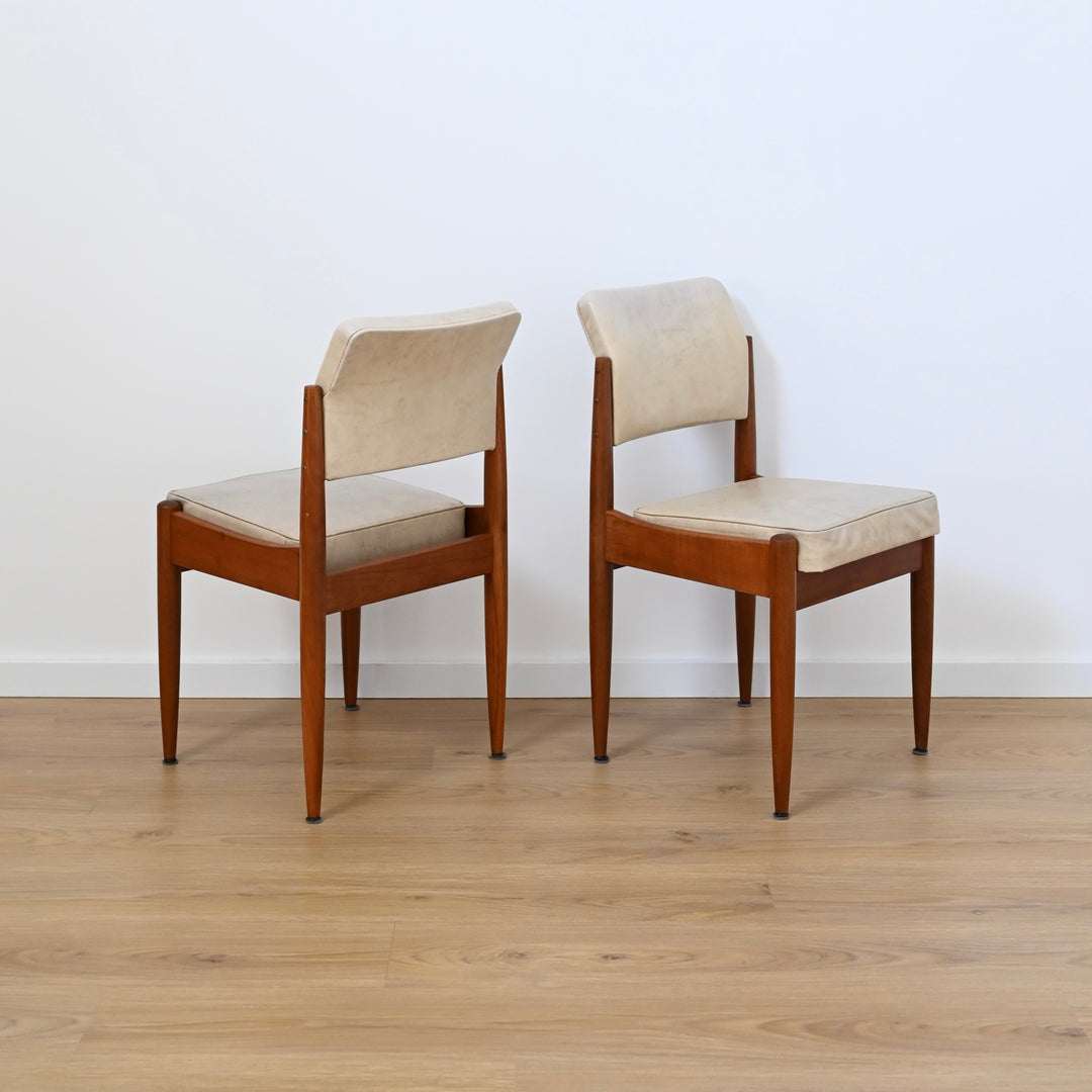 6x Mid Century Cream Vinyl Dining Chairs by Chiswell