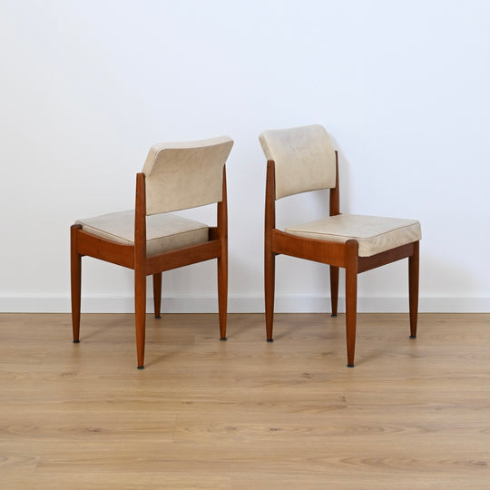 6x Mid Century Cream Vinyl Dining Chairs by Chiswell