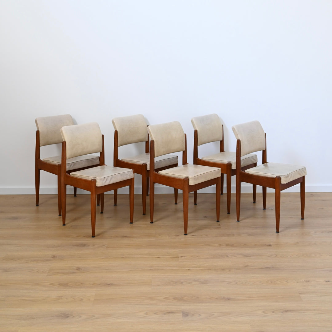 6x Mid Century Cream Vinyl Dining Chairs by Chiswell