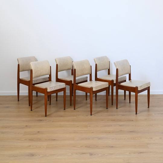 6x Mid Century Cream Vinyl Dining Chairs by Chiswell