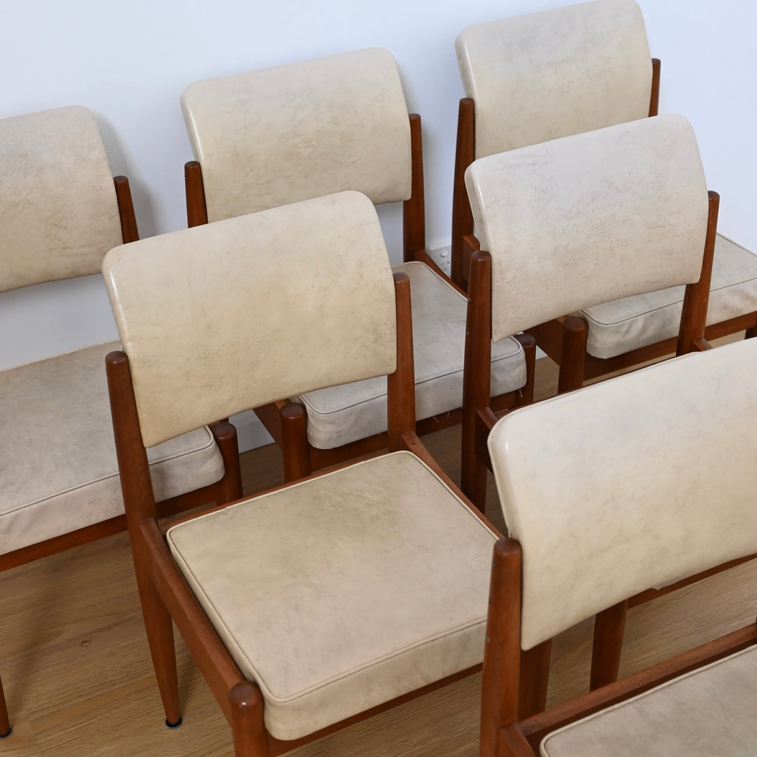6x Mid Century Cream Vinyl Dining Chairs by Chiswell
