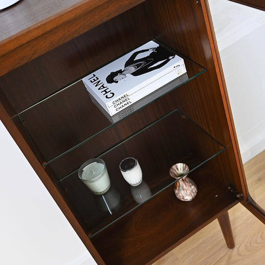 Mid Century Walnut Sideboard Display China Cabinet by Noblett