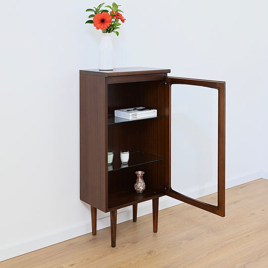 Mid Century Walnut Sideboard Display China Cabinet by Noblett