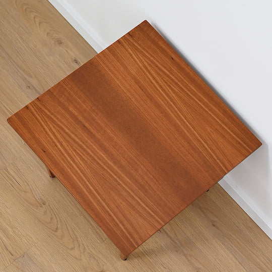 Mid Century Teak Square Coffee Table with Rattan Magazine Shelf