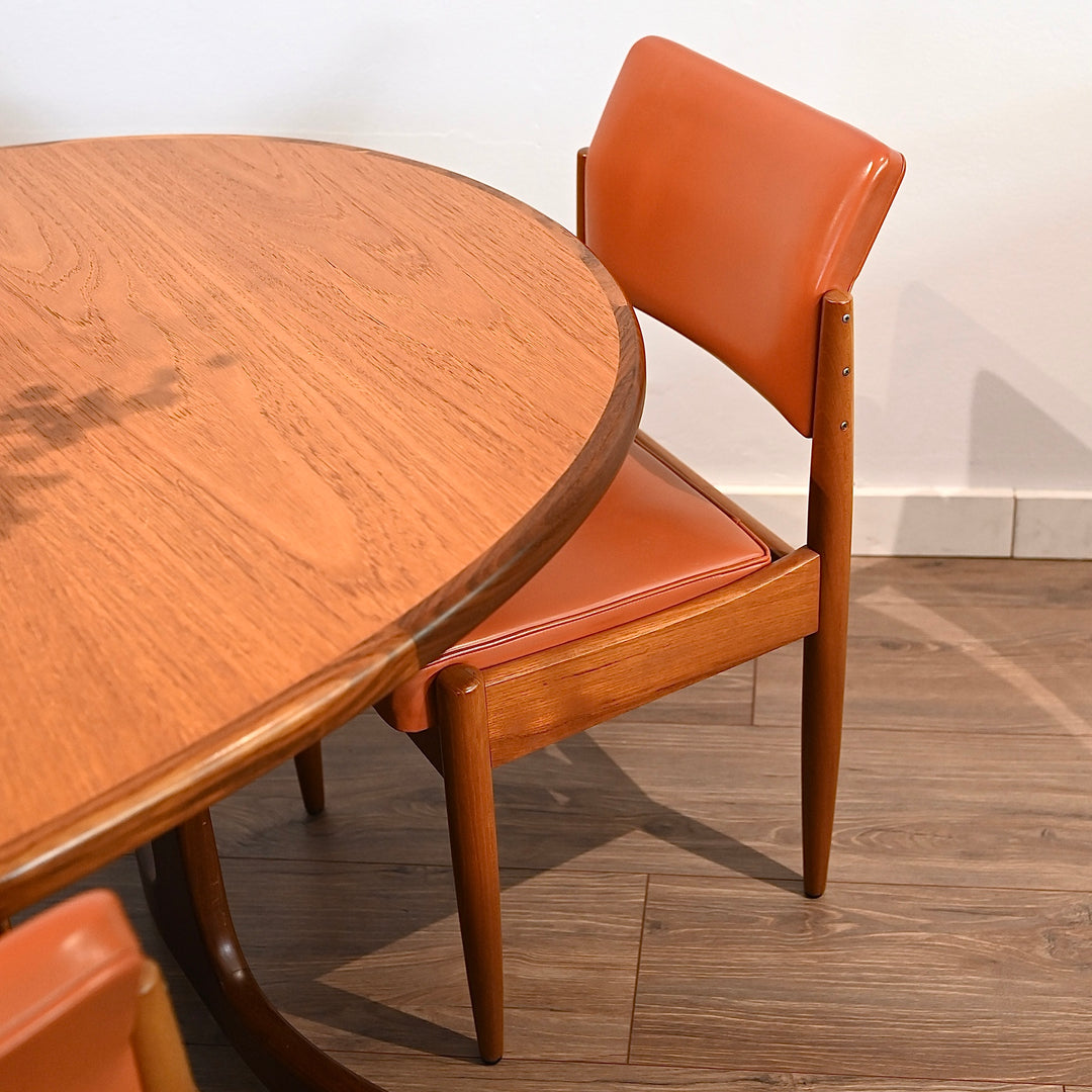 6x Mid Century Teak Chiswell Dining Chairs in Burnt Orange Vinyl