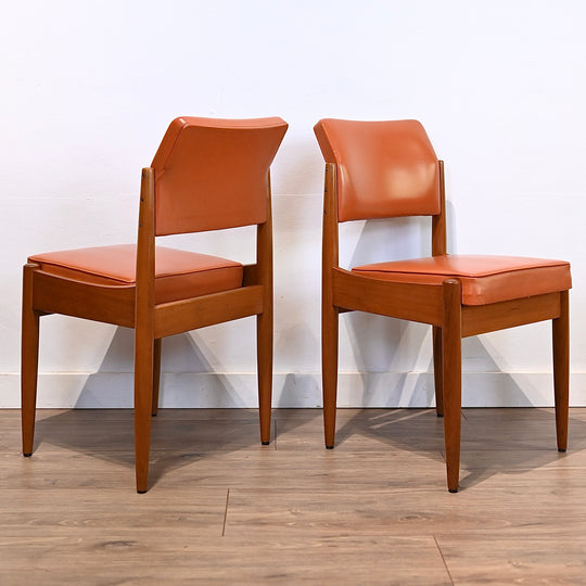 6x Mid Century Teak Chiswell Dining Chairs in Burnt Orange Vinyl