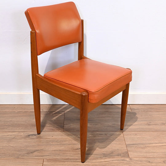 6x Mid Century Teak Chiswell Dining Chairs in Burnt Orange Vinyl