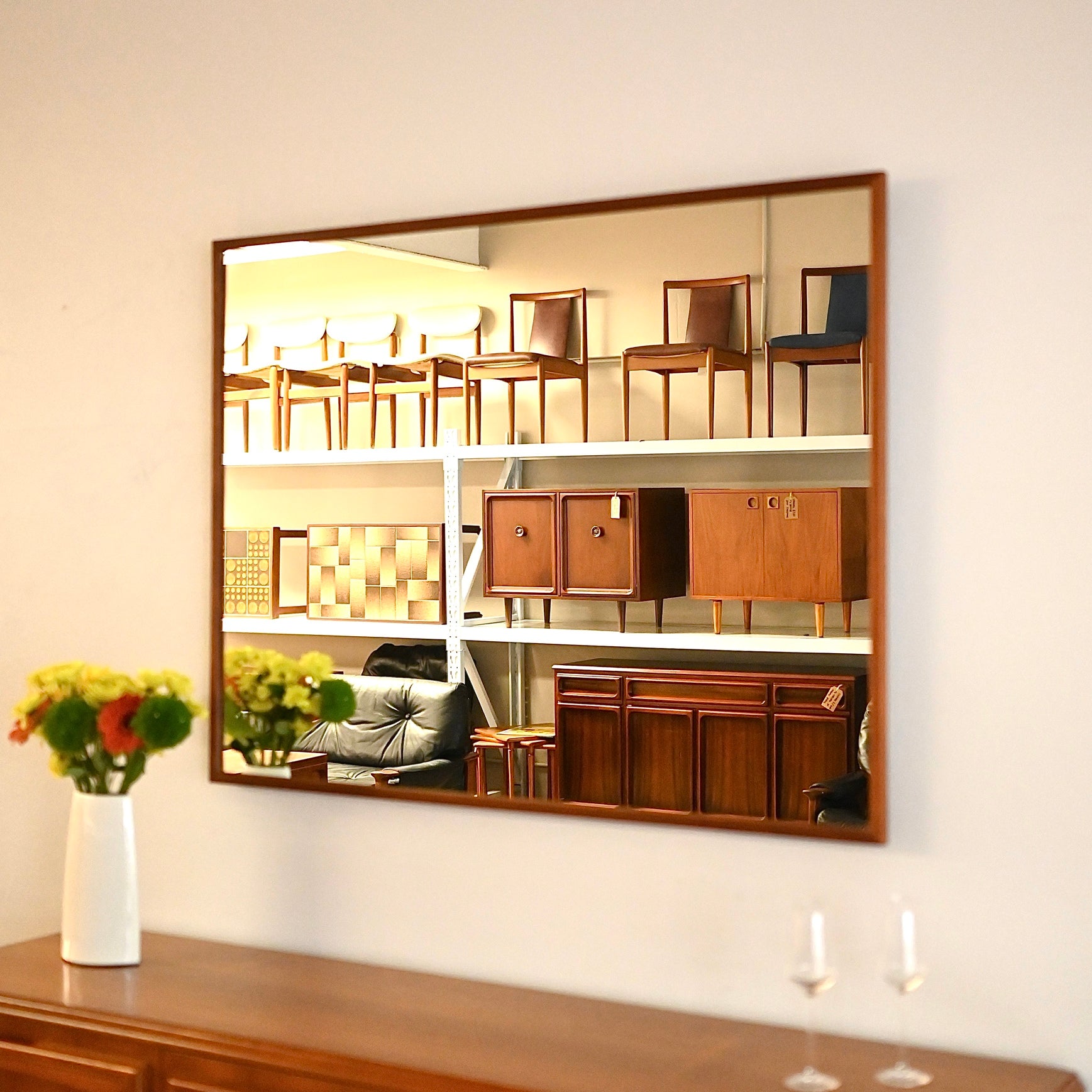 Mid Century Teak Large Wall Mirror