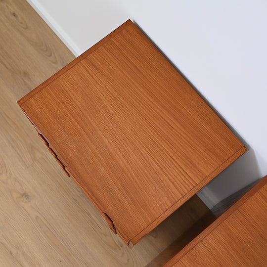 Pair Mid Century Parker Teak Bedside Tables Drawers