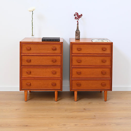 Pair Mid Century Parker Teak Bedside Tables Drawers