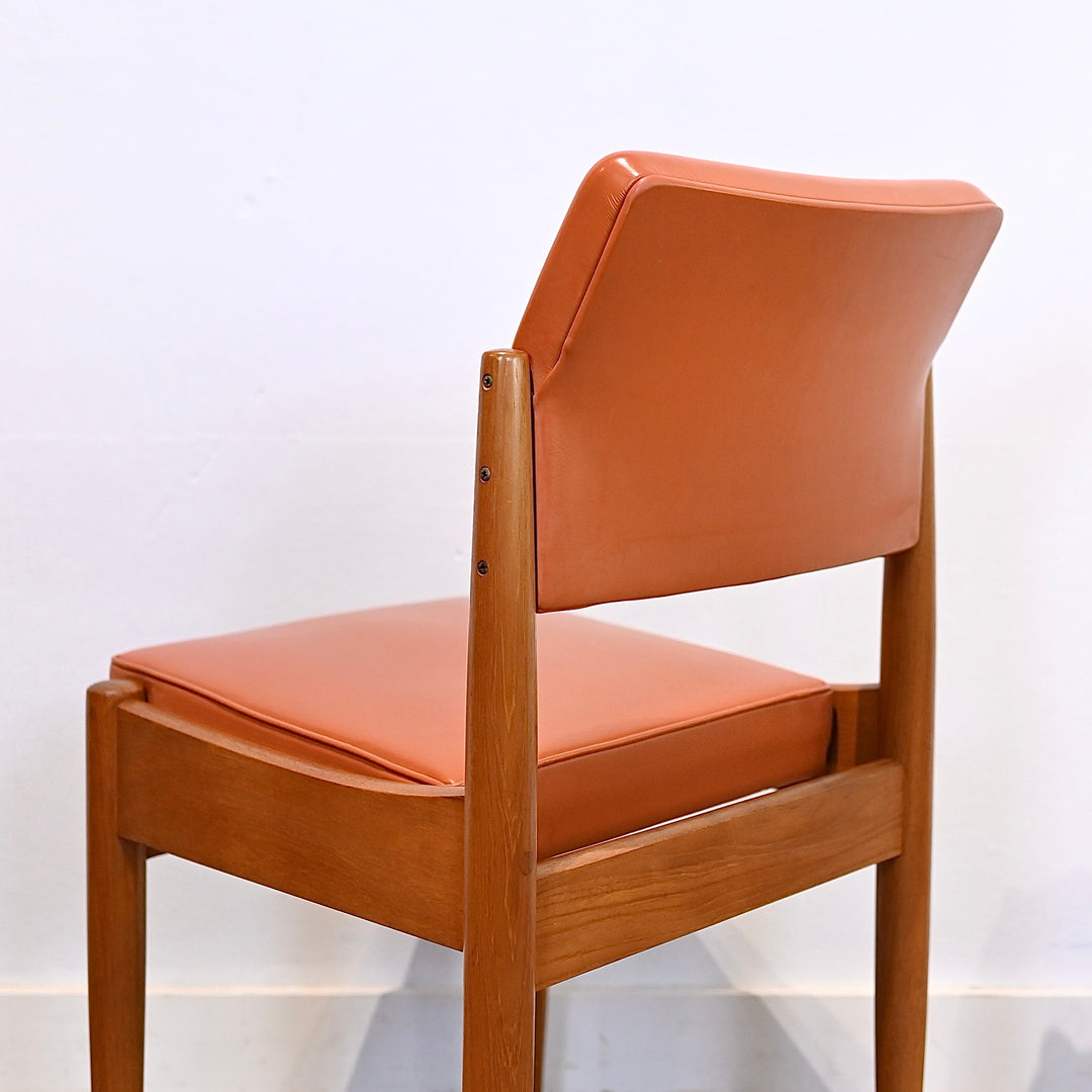 6x Mid Century Teak Chiswell Dining Chairs in Burnt Orange Vinyl