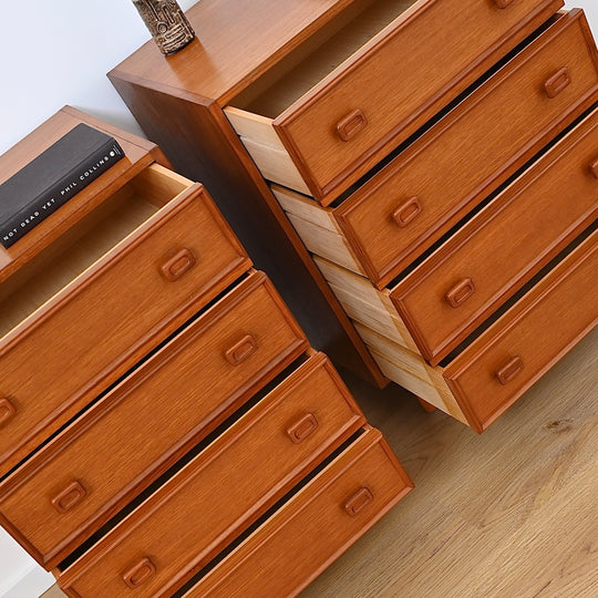 Pair Mid Century Parker Teak Bedside Tables Drawers
