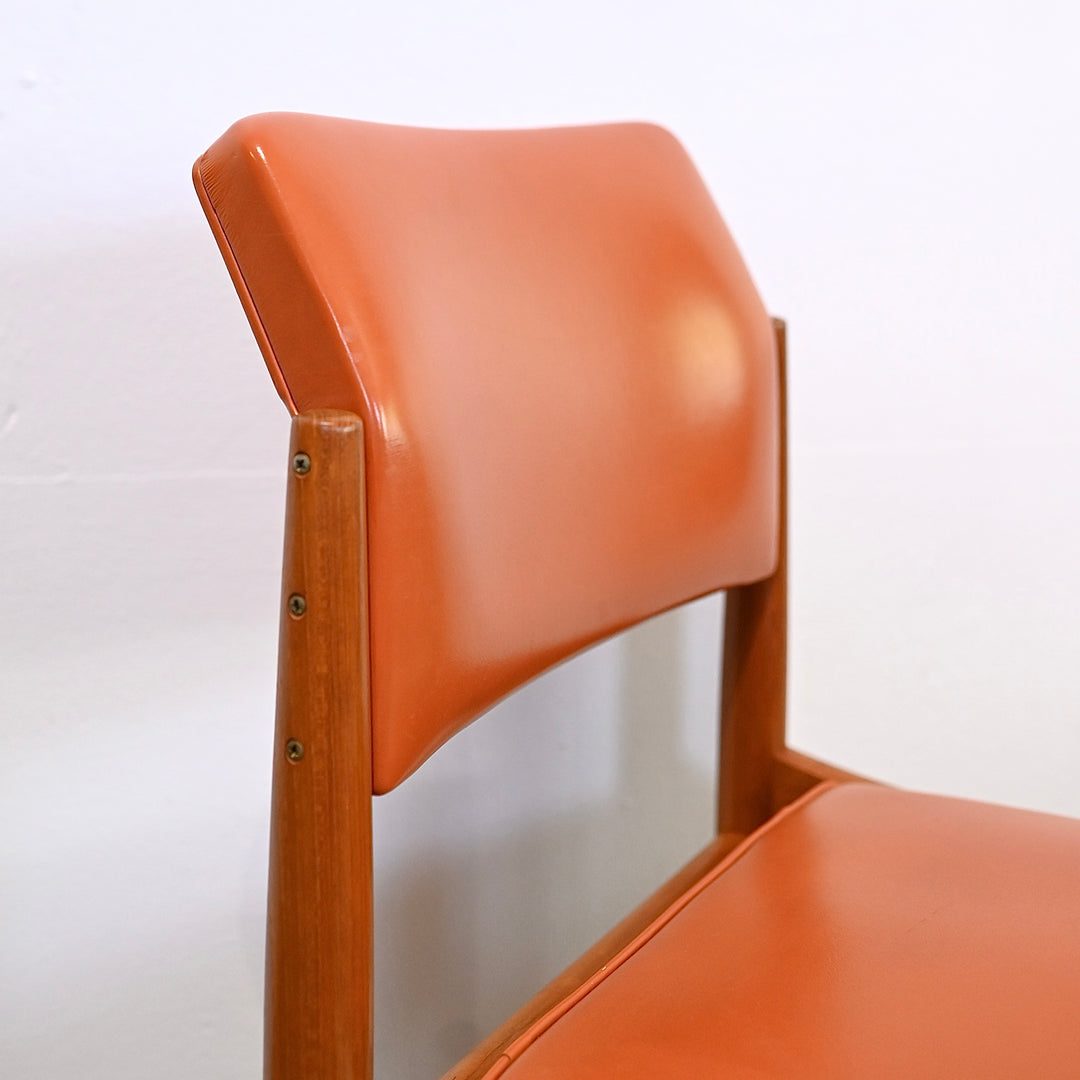 6x Mid Century Teak Chiswell Dining Chairs in Burnt Orange Vinyl