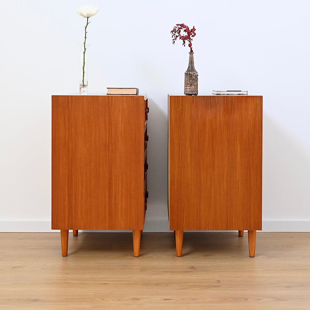 Pair Mid Century Parker Teak Bedside Tables Drawers