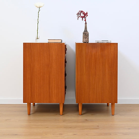 Pair Mid Century Parker Teak Bedside Tables Drawers