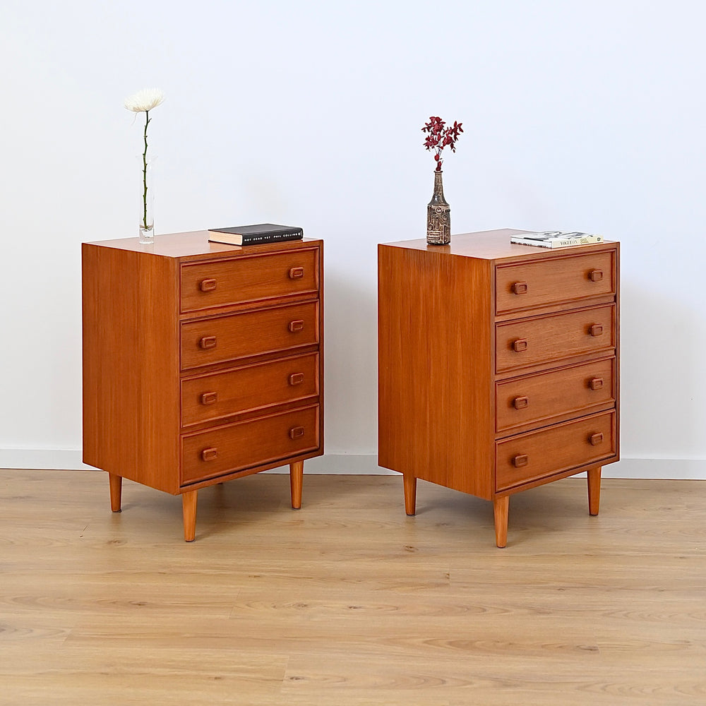 Pair Mid Century Parker Teak Bedside Tables Drawers