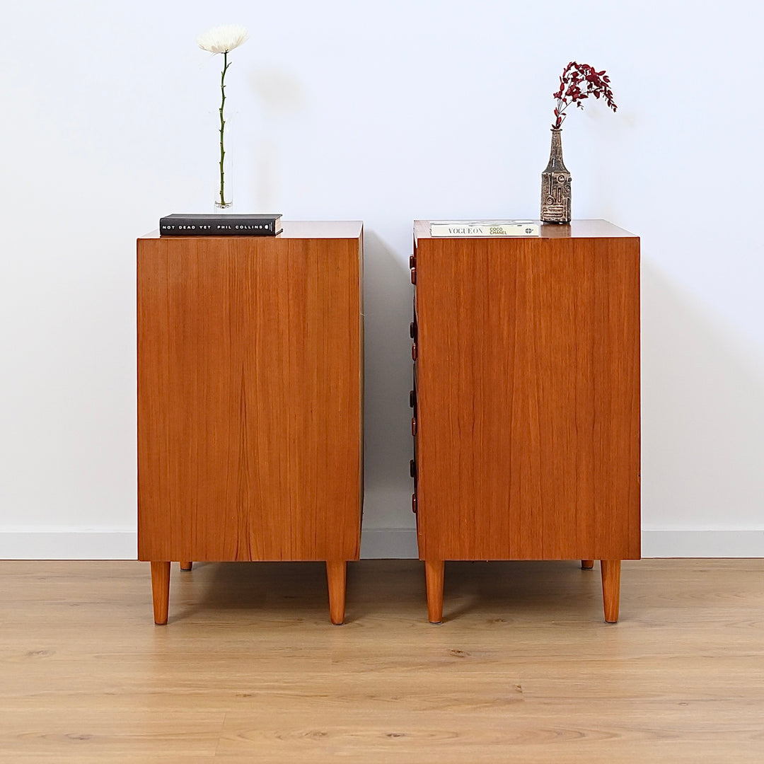 Pair Mid Century Parker Teak Bedside Tables Drawers