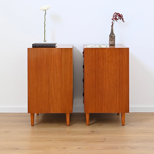 Pair Mid Century Parker Teak Bedside Tables Drawers