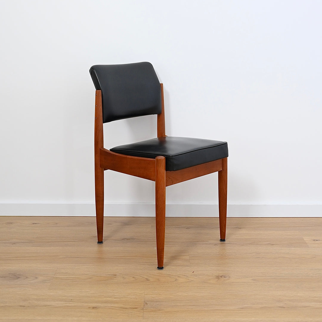 8 x Mid Century Teak Black Vinyl Dining Chairs by Chiswell