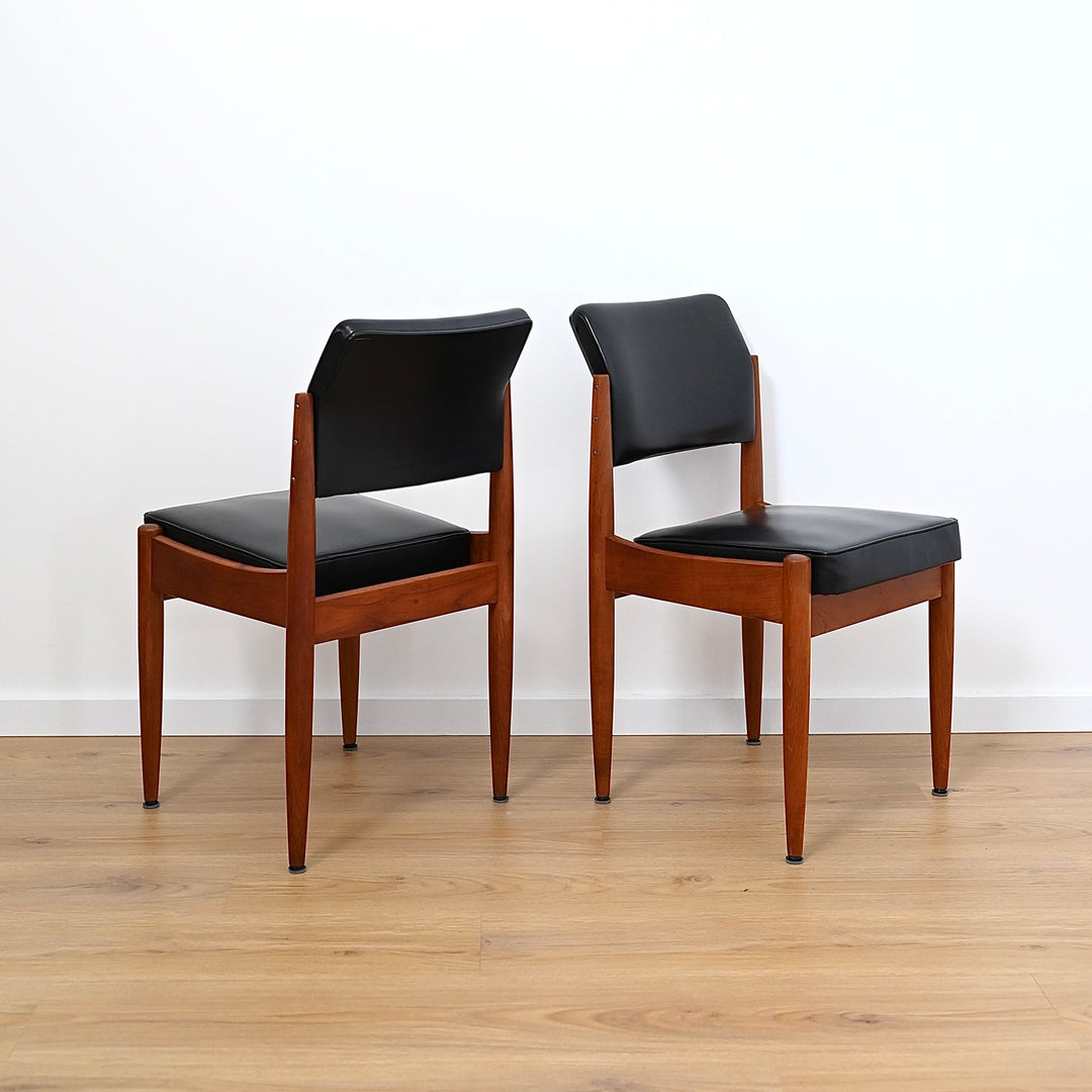 8 x Mid Century Teak Black Vinyl Dining Chairs by Chiswell
