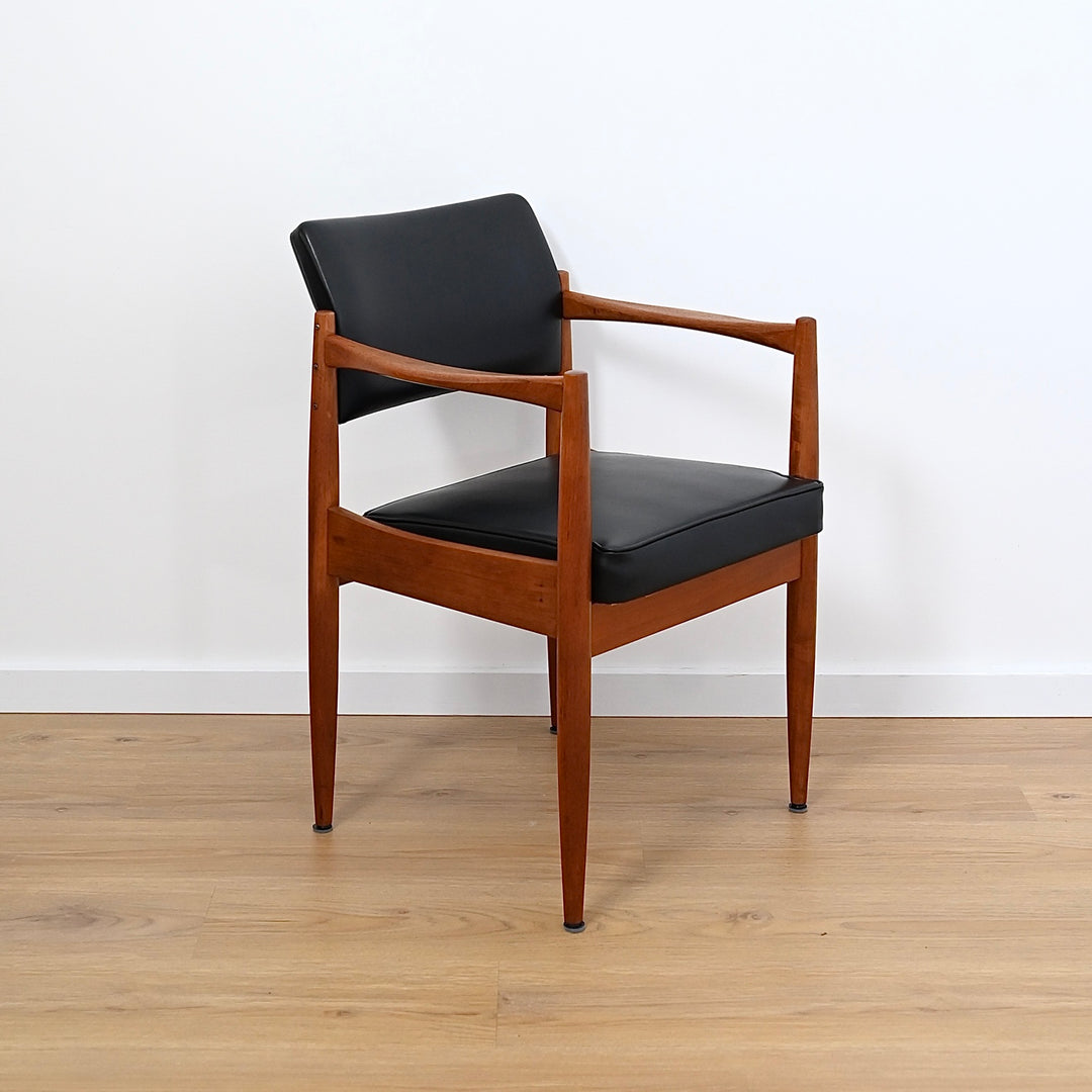 8 x Mid Century Teak Black Vinyl Dining Chairs by Chiswell