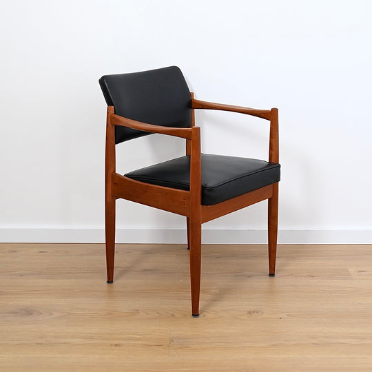 8 x Mid Century Teak Black Vinyl Dining Chairs by Chiswell