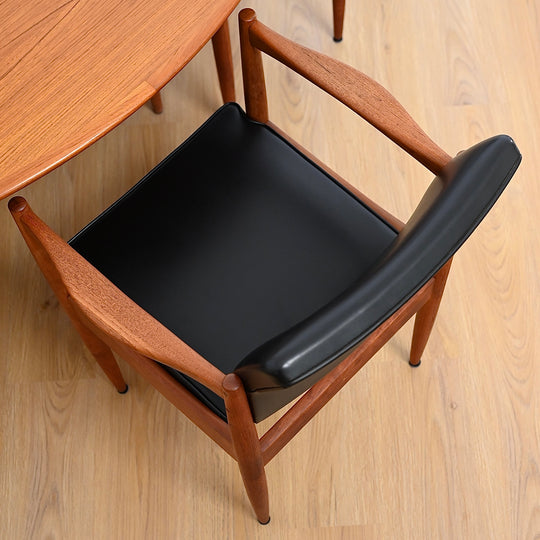 8 x Mid Century Teak Black Vinyl Dining Chairs by Chiswell