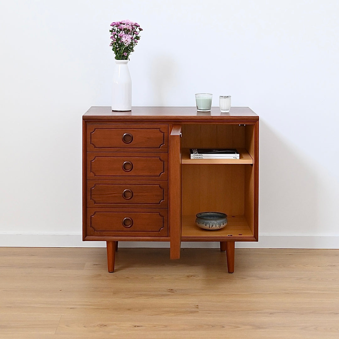 Mid Century Walnut Sideboard LP Record Cabinet with Drawers by Chiswell