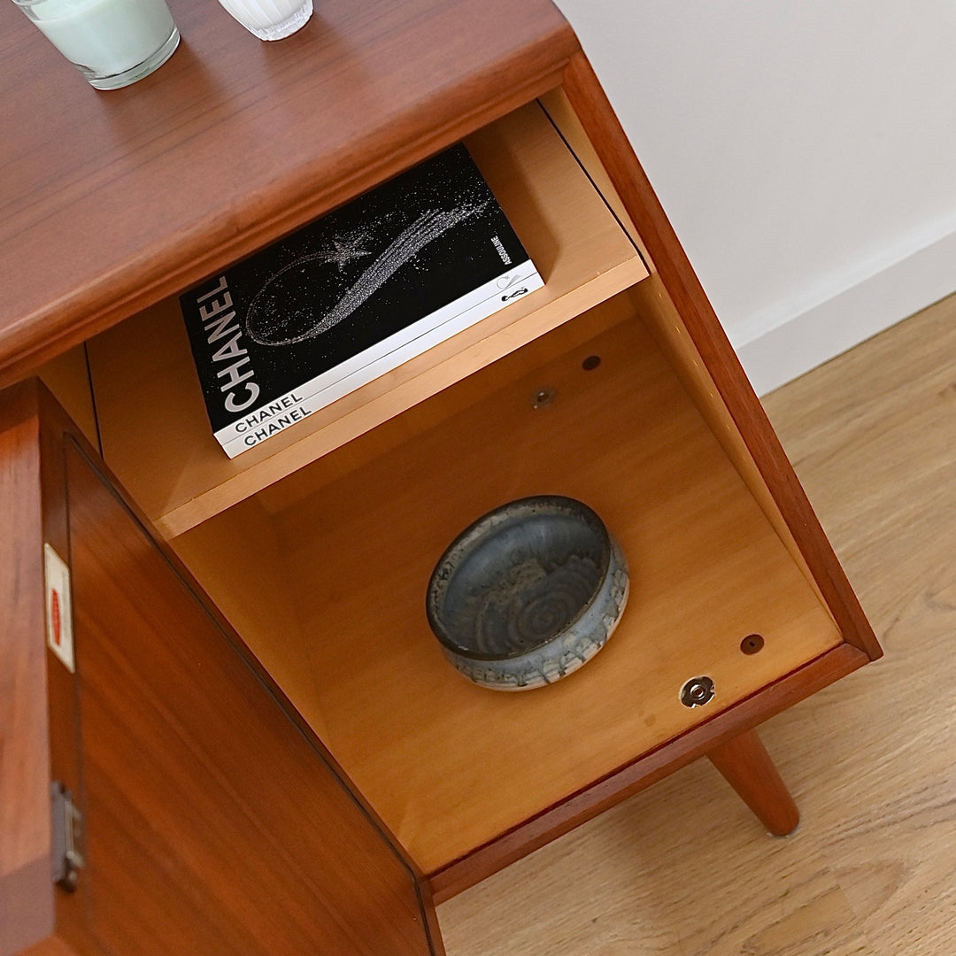 Mid Century Walnut Sideboard LP Record Cabinet with Drawers by Chiswell