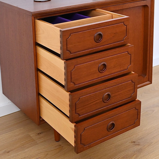 Mid Century Walnut Sideboard LP Record Cabinet with Drawers by Chiswell