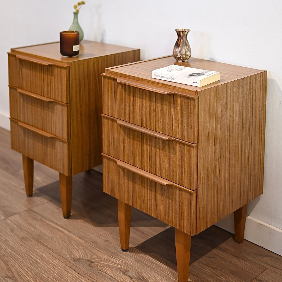 Mid Century Lip Handle Bedside Tables Nightstands