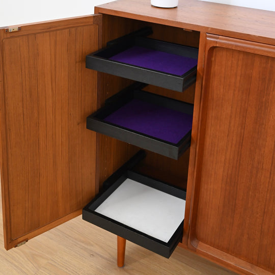 Mid Century Teak Sideboard Credenza Bar Cabinet by Chiswell