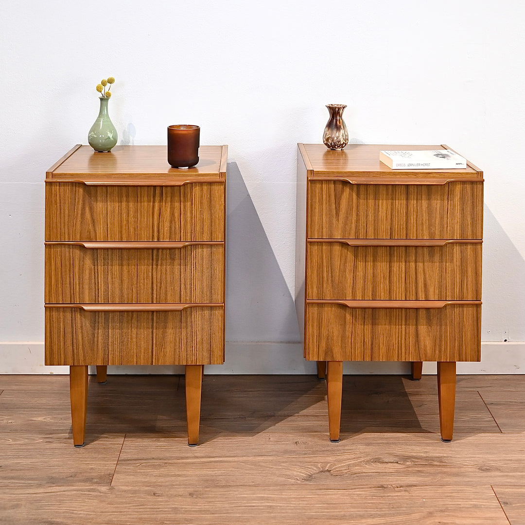 Mid Century Lip Handle Bedside Tables Nightstands