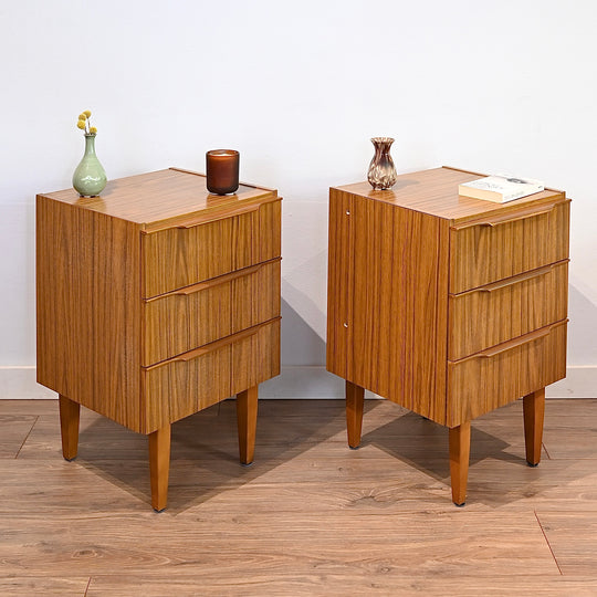 Mid Century Lip Handle Bedside Tables Nightstands