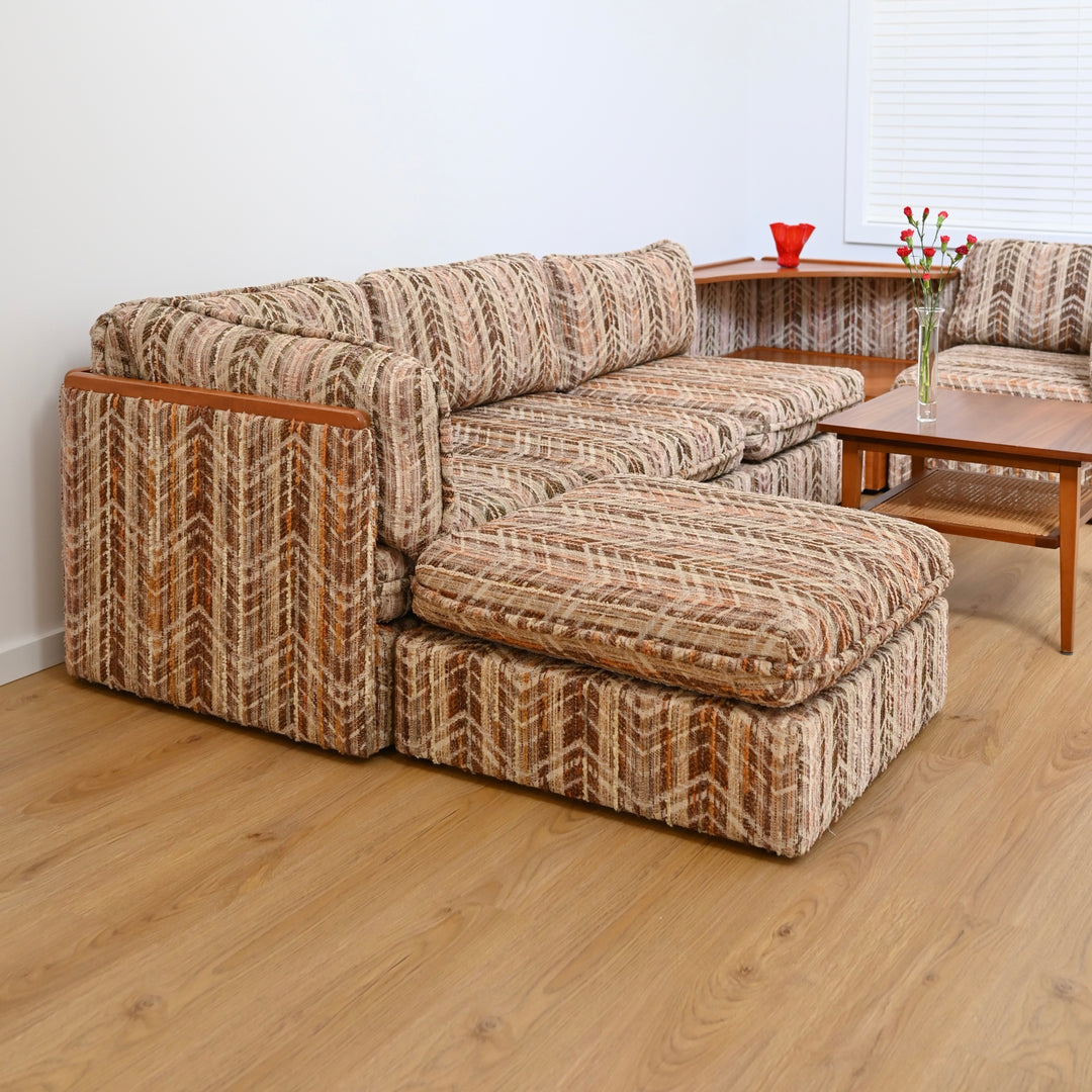 Mid Century Teak and Fabric Modular 'Checkers' Playpen Sofa