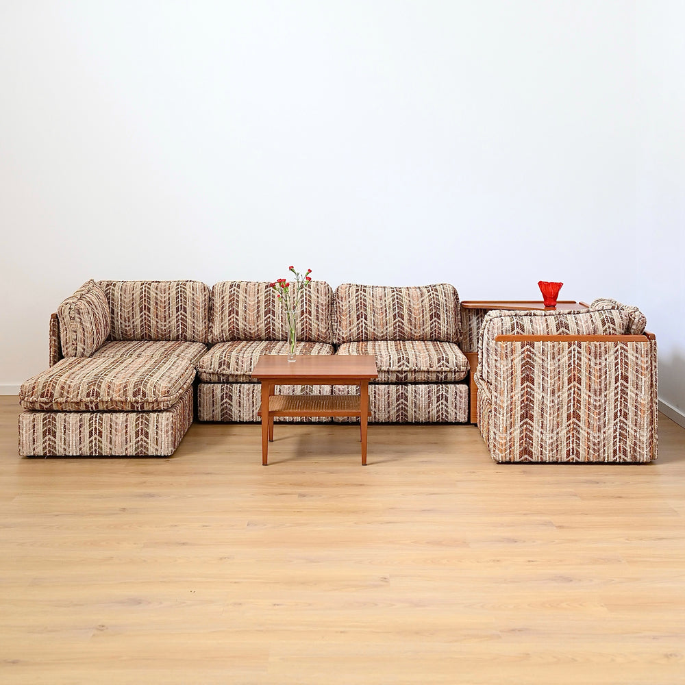 Mid Century Teak and Fabric Modular 'Checkers' Playpen Sofa