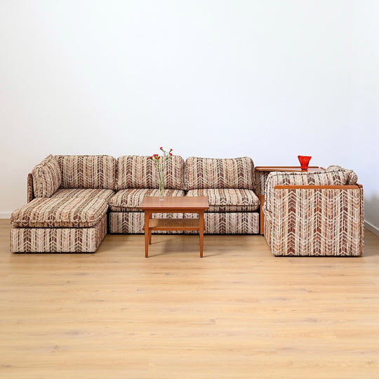 Mid Century Teak and Fabric Modular 'Checkers' Playpen Sofa