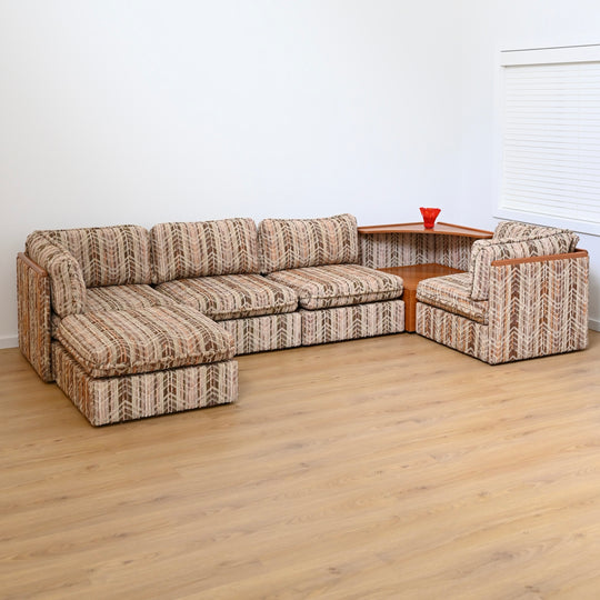 Mid Century Teak and Fabric Modular 'Checkers' Playpen Sofa