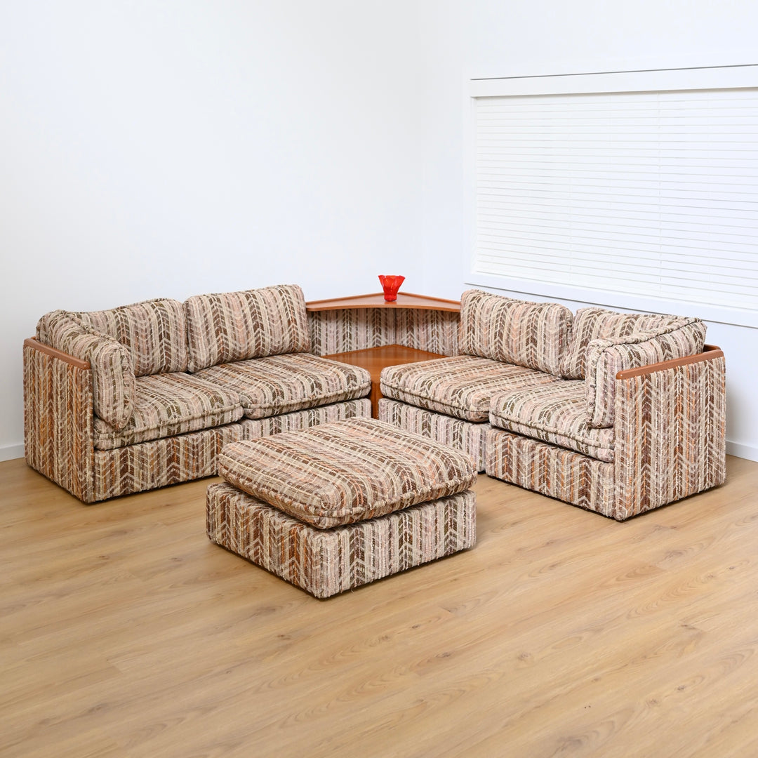 Mid Century Teak and Fabric Modular 'Checkers' Playpen Sofa